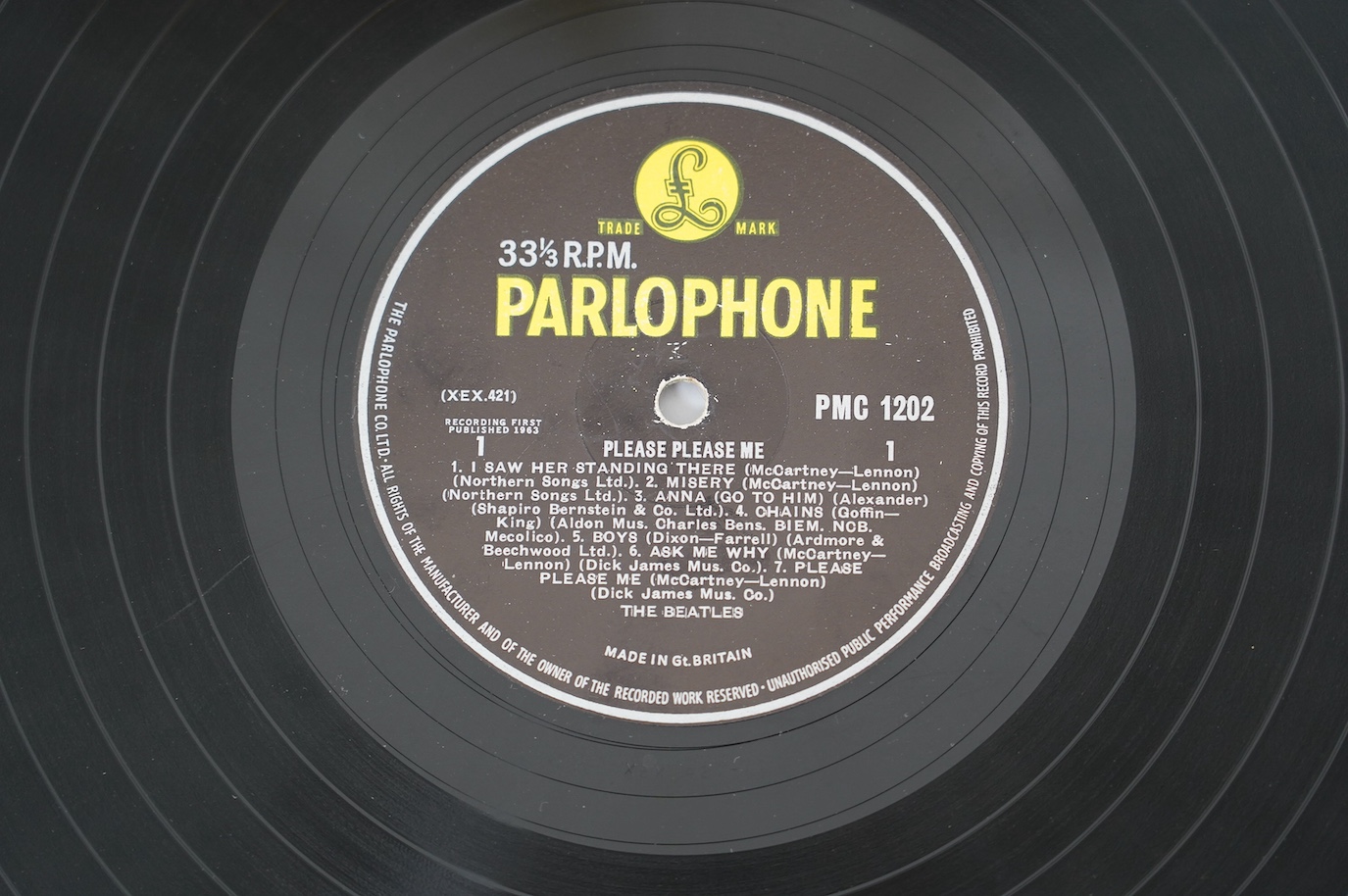 Eleven The Beatles LP record albums; Please Please Me, PMC 1202, XEX.421, two copies of With The Beatles, both PMC 1206, XEX.447, two copies of A Hard Day’s Night, both PMC 1230, XEX.481, two copies of Help!, PMC 1255, X